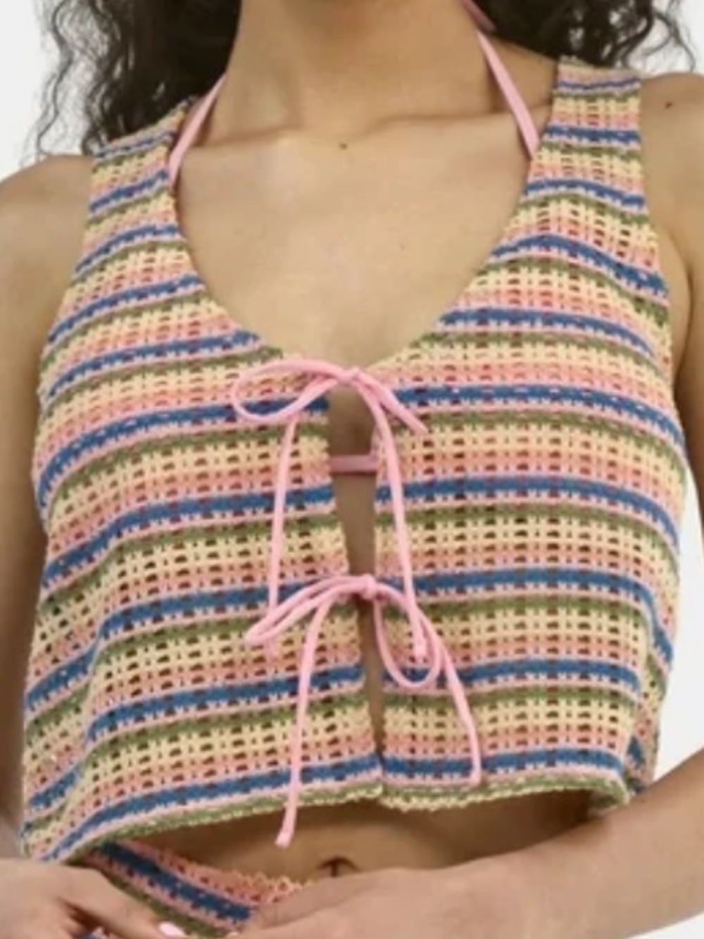 Celebrity Pink Swim Crochet Tie Front Cover Up Vest Striped XL